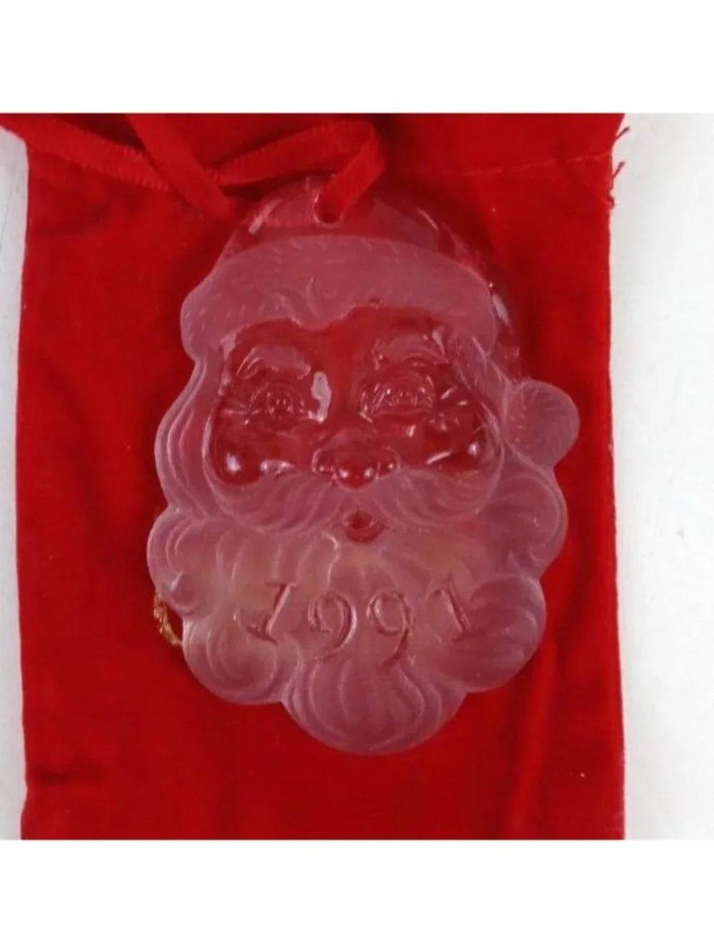Vintage 1991 Avon Collectible Crystal Santa In Closable Soft Santa Bag Pouch